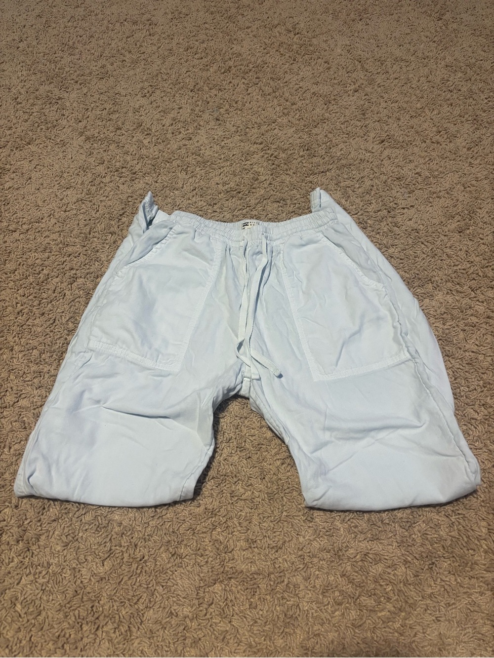 Light Blue Women's Drawstring Casual linen Pants